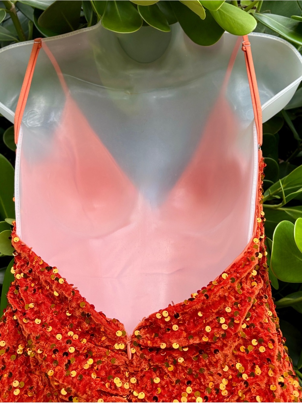 Dressalisa Orange Crushed Velvet Sequins Gown Size XS Party Maxi Dress Elegant - Picture 8 of 13